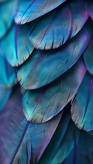 Primer plano de las vibrantes plumas azules y púrpuras de las aves Concepto de belleza natural y vida silvestre