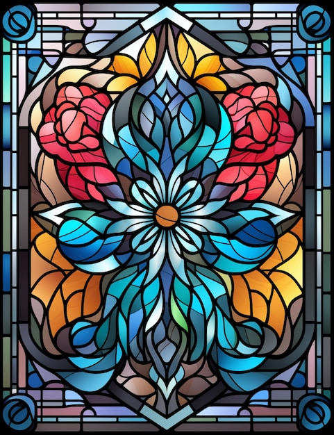 Un primer plano de una vidriera con una flor generativa ai