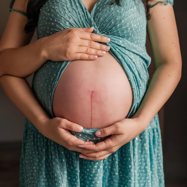 Foto primer plano del vientre de una mujer con una cicatriz de una cesárea