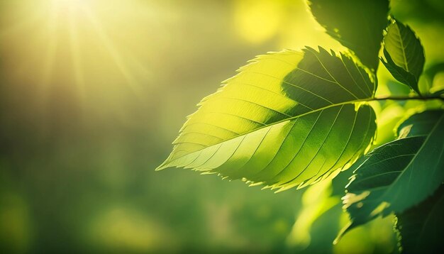 Primer plano de la vista de la naturaleza hoja verde sobre fondo borroso