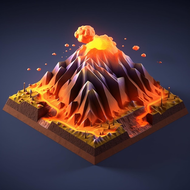 Foto un primer plano de un volcán con lava y lava en la parte superior generativa ai