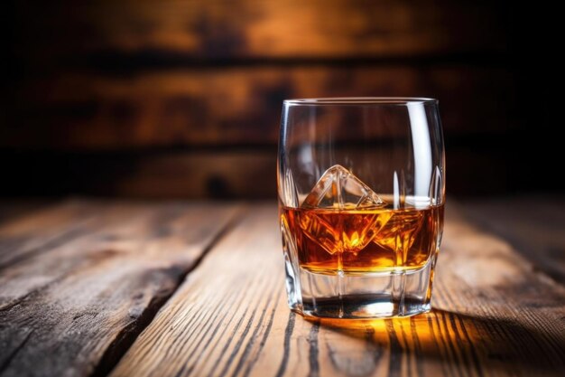 Un primer plano de whisky escocés de color ámbar en un barril de vidrio