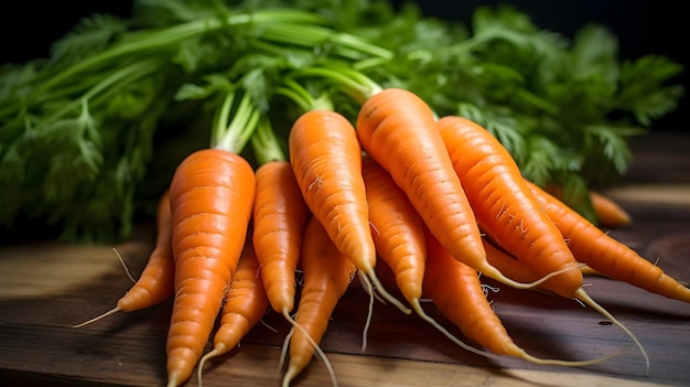 Un primer plano de zanahorias frescas y vibrantes del jardín