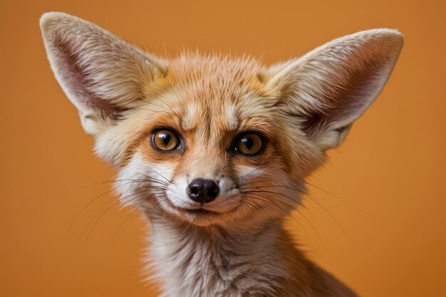 Un primer plano de un zorro de Fennec contra un fondo naranja