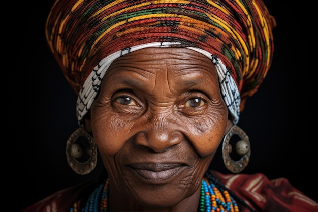 Primer retrato de una anciana africana con traje tradicional