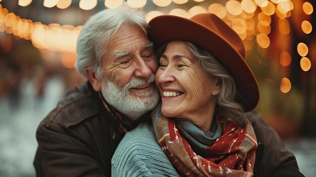 Un primer retrato de una pareja mayor que se ama sinceramente