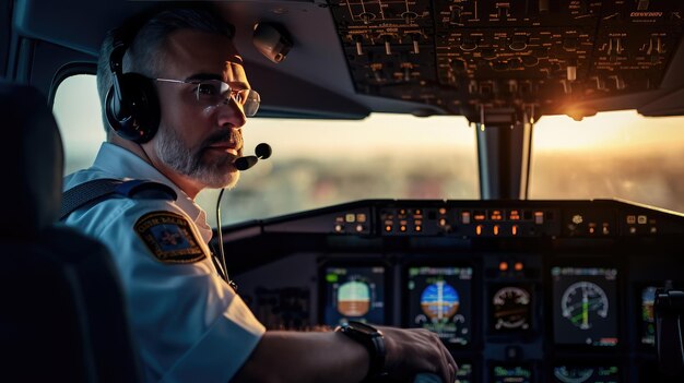 Primer retrato de un piloto en la cabina de un avión