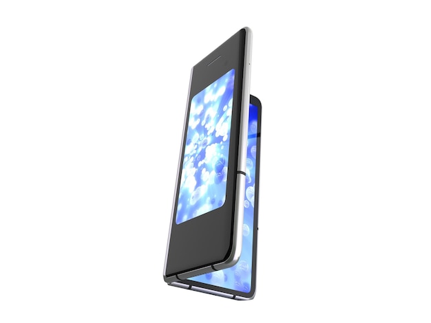 Primer teléfono plegable en serie renderizado en 3D sobre fondo blanco sin sombra