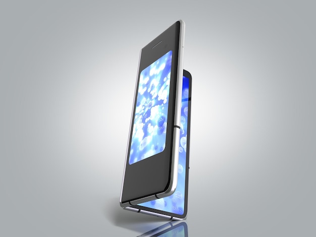 El primer teléfono plegable en serie renderizado en 3D sobre un fondo gris
