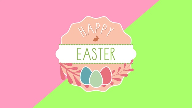Primer texto feliz de Pascua y huevos sobre fondo verde y rojo. Plantilla de estilo dinámico elegante y de lujo para vacaciones