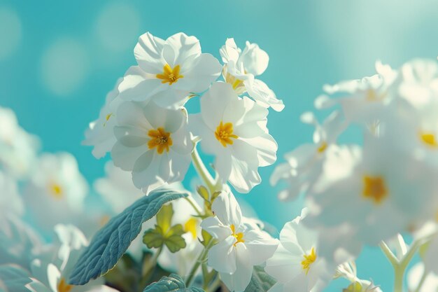 Primeras blancas de primavera en el fondo azul naturaleza floral