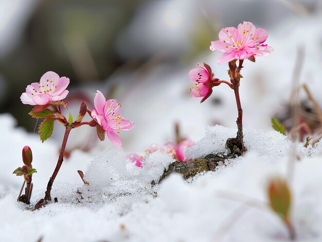 Las primeras flores de la primavera espiar a través de la nieve vidas persistencia el ciclo comienza de nuevo