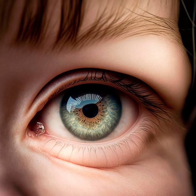 Un primerísimo plano del ojo verde izquierdo de un niño AI generativa