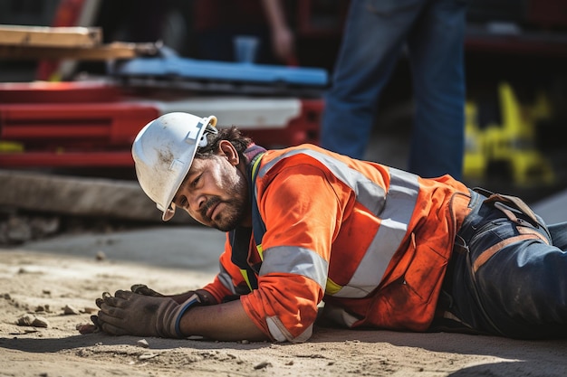 Foto primeros auxilios básicos y rcp para accidentes de emergencia en los sitios de construcción