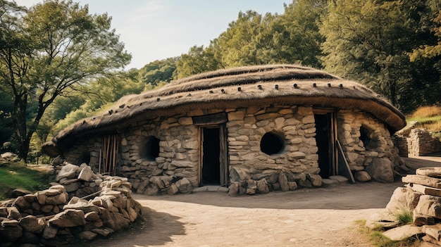 Primitives Steinhaus im Dschungel, afrikanische Hütte, generative KI.