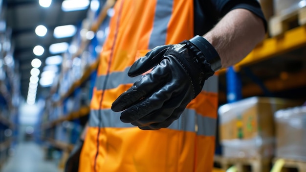 Primitivo de luvas de trabalhadores de armazém equipadas com sensores que detectam perigos potenciais