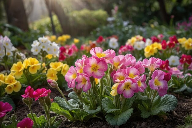 Primrose vibrante floresce no jardim