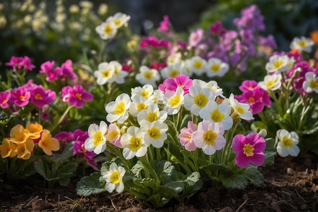 Foto primrose vibrante floresce no jardim