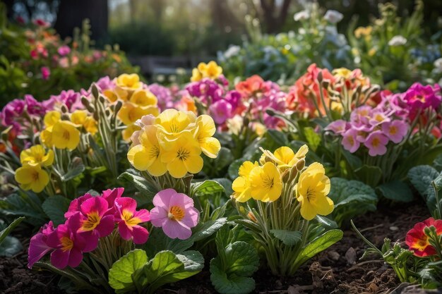 Primrose vibrante floresce no jardim