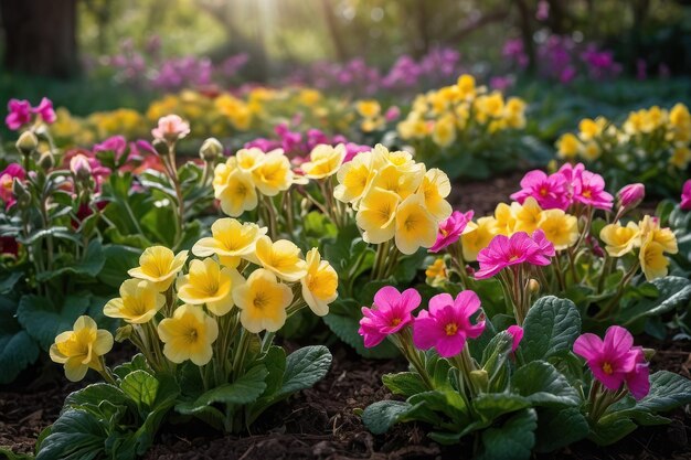 Primrose vibrante floresce no jardim