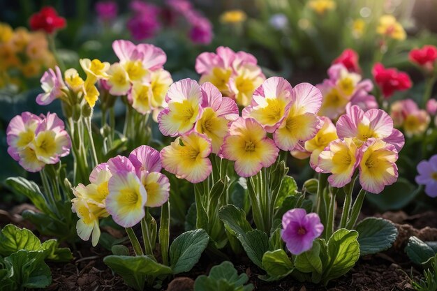 Foto primrose vibrante floresce no jardim