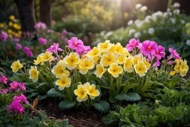 Primrose vibrante floresce no jardim