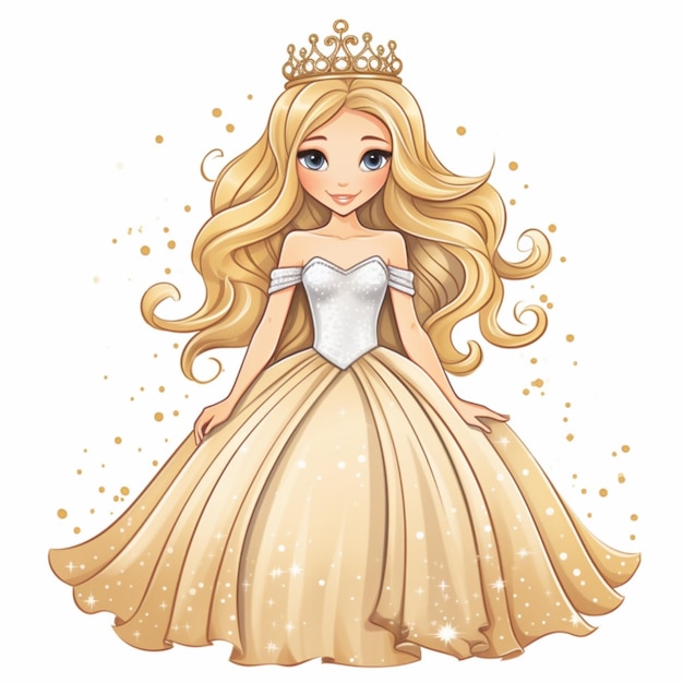 Foto princesa de desenho animado com um vestido dourado com uma ai generativa tiável