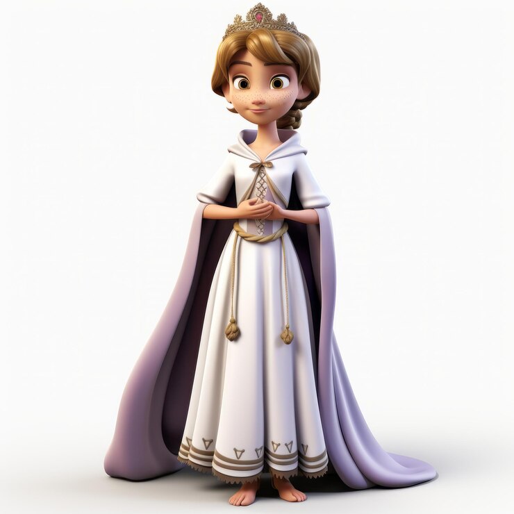 Foto princesa de desenhos animados em estilo vray tracing rapunzel em vestido branco