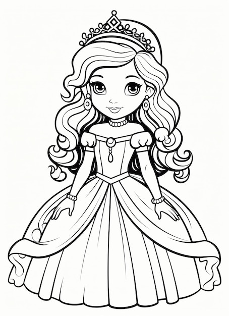 Foto una princesa de dibujos animados con cabello largo y tiable en un vestido generativo ai