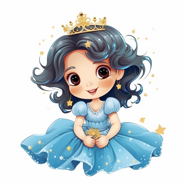 Princesa de dibujos animados con un vestido azul y una corona generativa ai