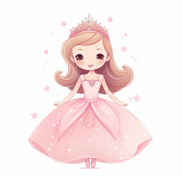 princesa de dibujos animados con vestido rosa con estrellas y corona ai generativa