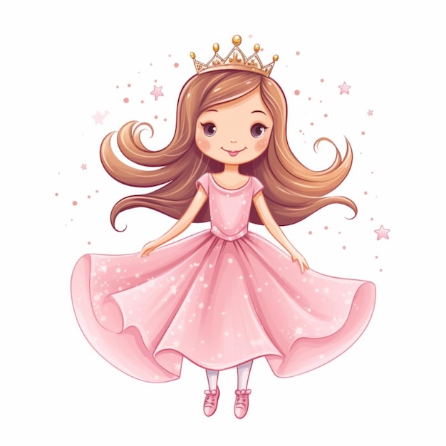 princesa de dibujos animados con vestido rosa con tiable y estrellas ai generativo