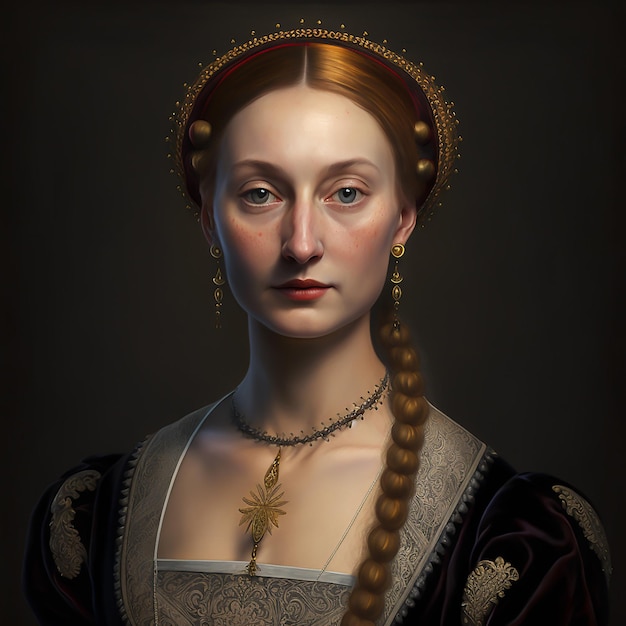 Princesa do século 17 com rosto gentil Retrato de uma linda garota em vestido medieval