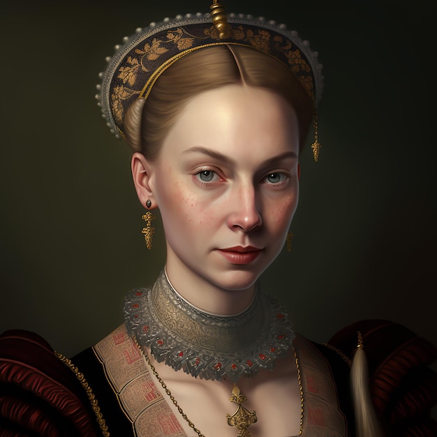 Princesa do século 17 com rosto gentil Retrato de uma linda garota em vestido medieval