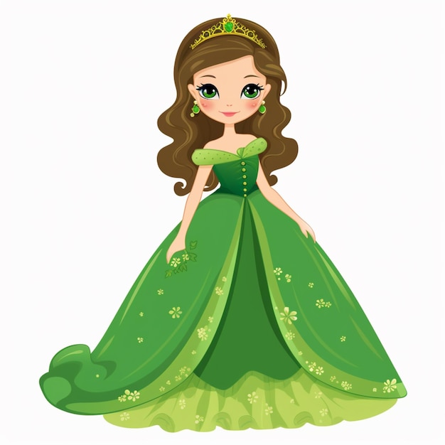 Princesa dos desenhos animados em vestido verde com tiable e tiable generative ai