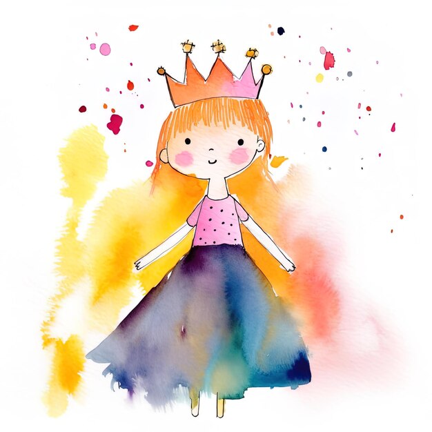 princesa em estilo aquarela de fundo branco isolado