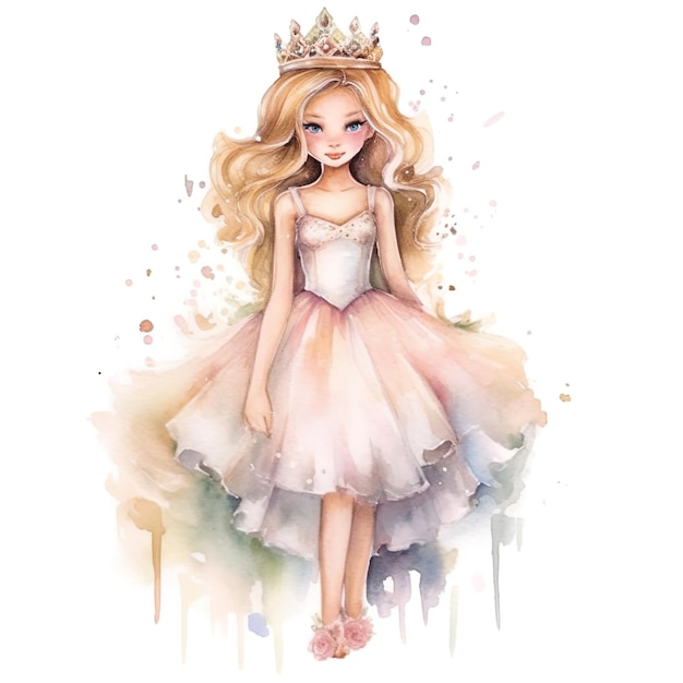 princesa em estilo aquarela de fundo branco isolado