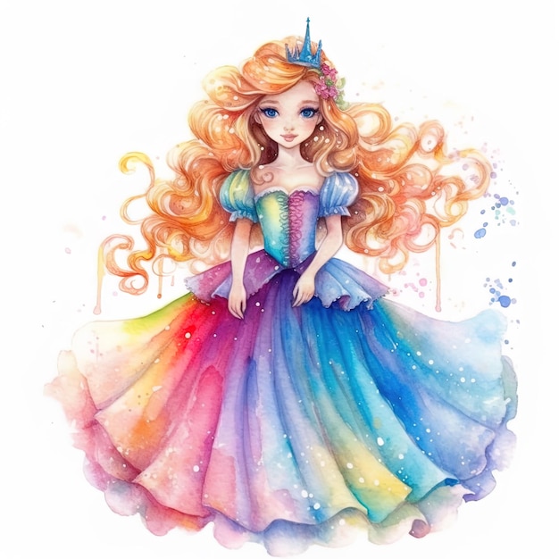 princesa em estilo aquarela de fundo branco isolado