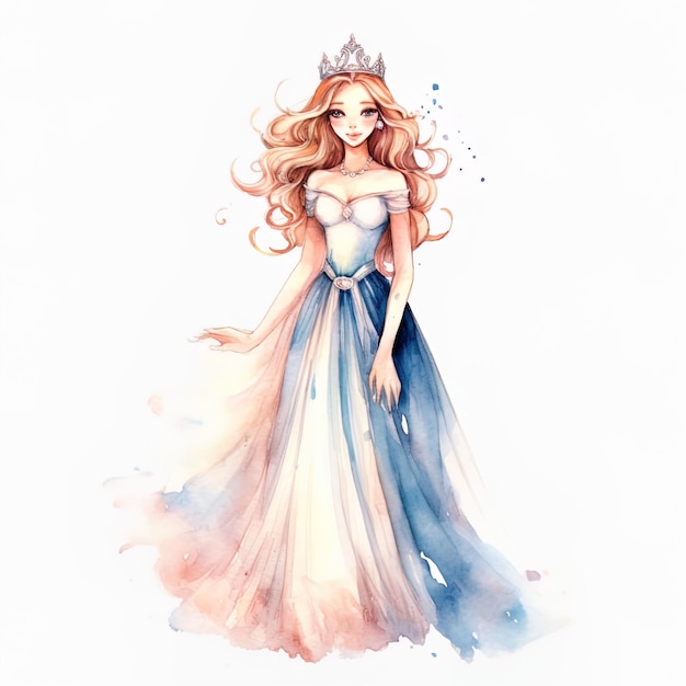 princesa em estilo aquarela de fundo branco isolado