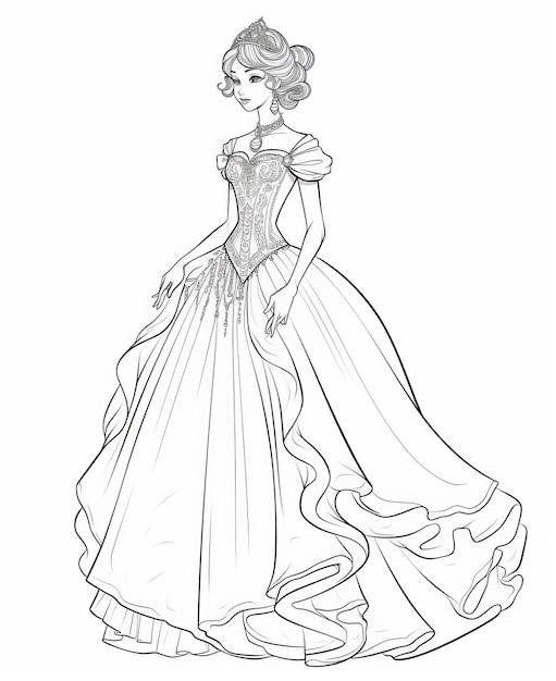 Princesa em um lindo vestido Ilustração vetorial para livro de colorir