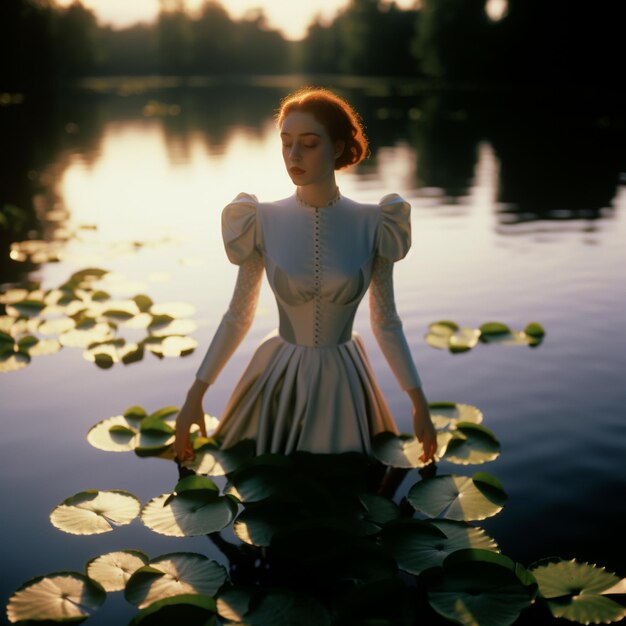 princesa en un lago ropa de hadas de agua