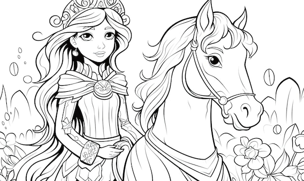 Foto una princesa montando un caballo con un castillo en el fondo