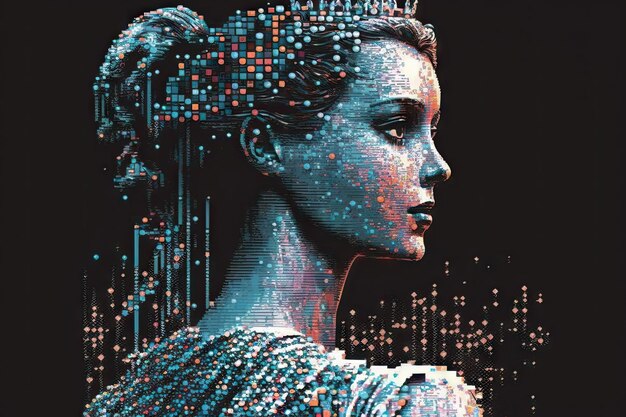 Princesa pixelada glitch art retrô futurista linda mulher Generativa AI AIG15