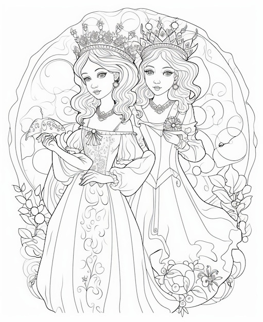 Princesa y reina Página del libro para colorear para adultos Ilustración vectorial