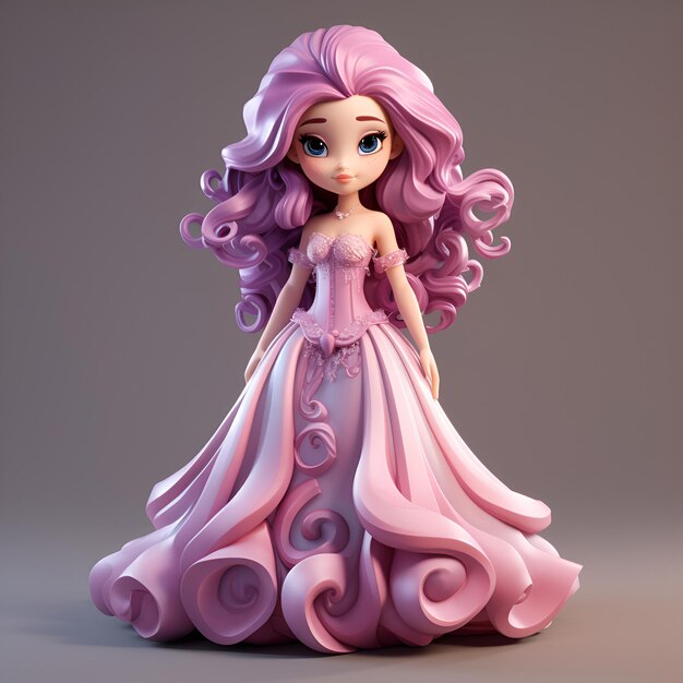 princesinha com vestido rosa ilustração estilo desenho animado de personagem 3D