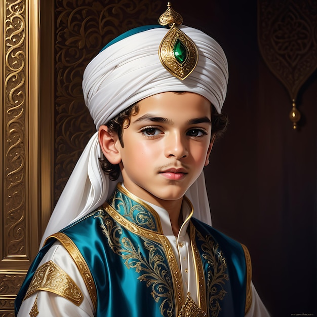 Príncipe muçulmano em roupas reais de sultão