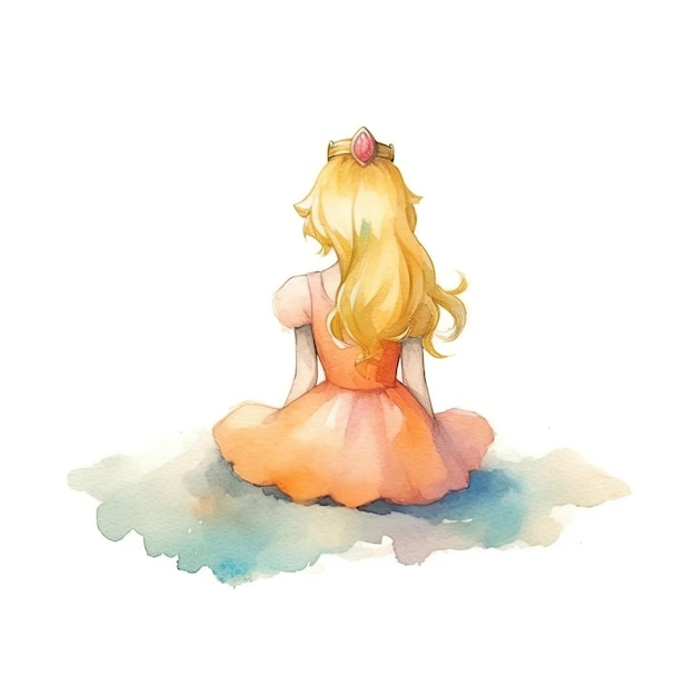 Prinzessin auf isoliertem weißem Hintergrund im Aquarellstil