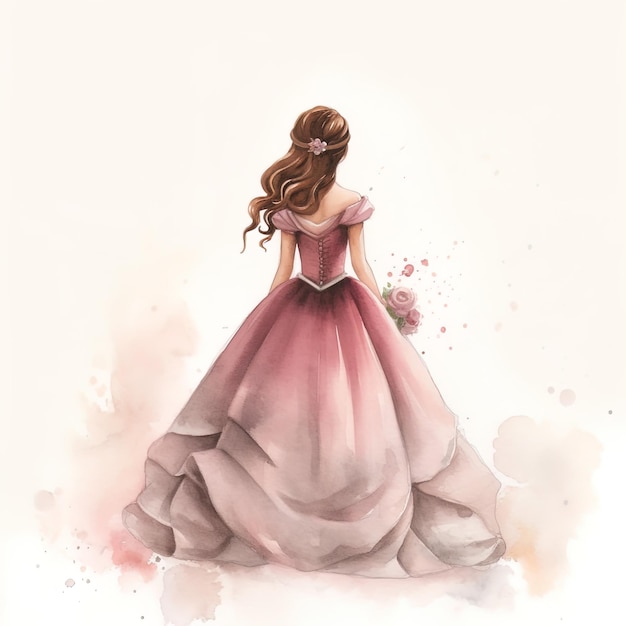 Prinzessin auf isolierter weißem Hintergrund Aquarell-Stil