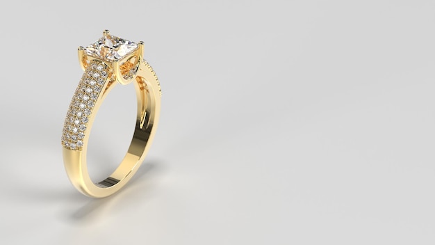Prinzessinnen-Verlobungsring aus Gelbgold mit seitlichen dreischichtigen Steinen