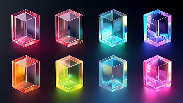Foto prisma hexagonal de vidrio en diferentes ángulos de vista en 3d
